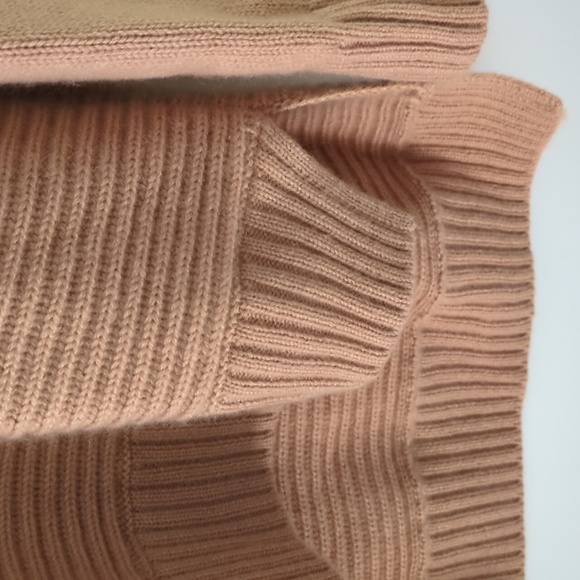 Michael Kors Merino Wool Cashmere Blend Oversized V-Neck Ribbed Camel Sweater L - Picture 3 of 6